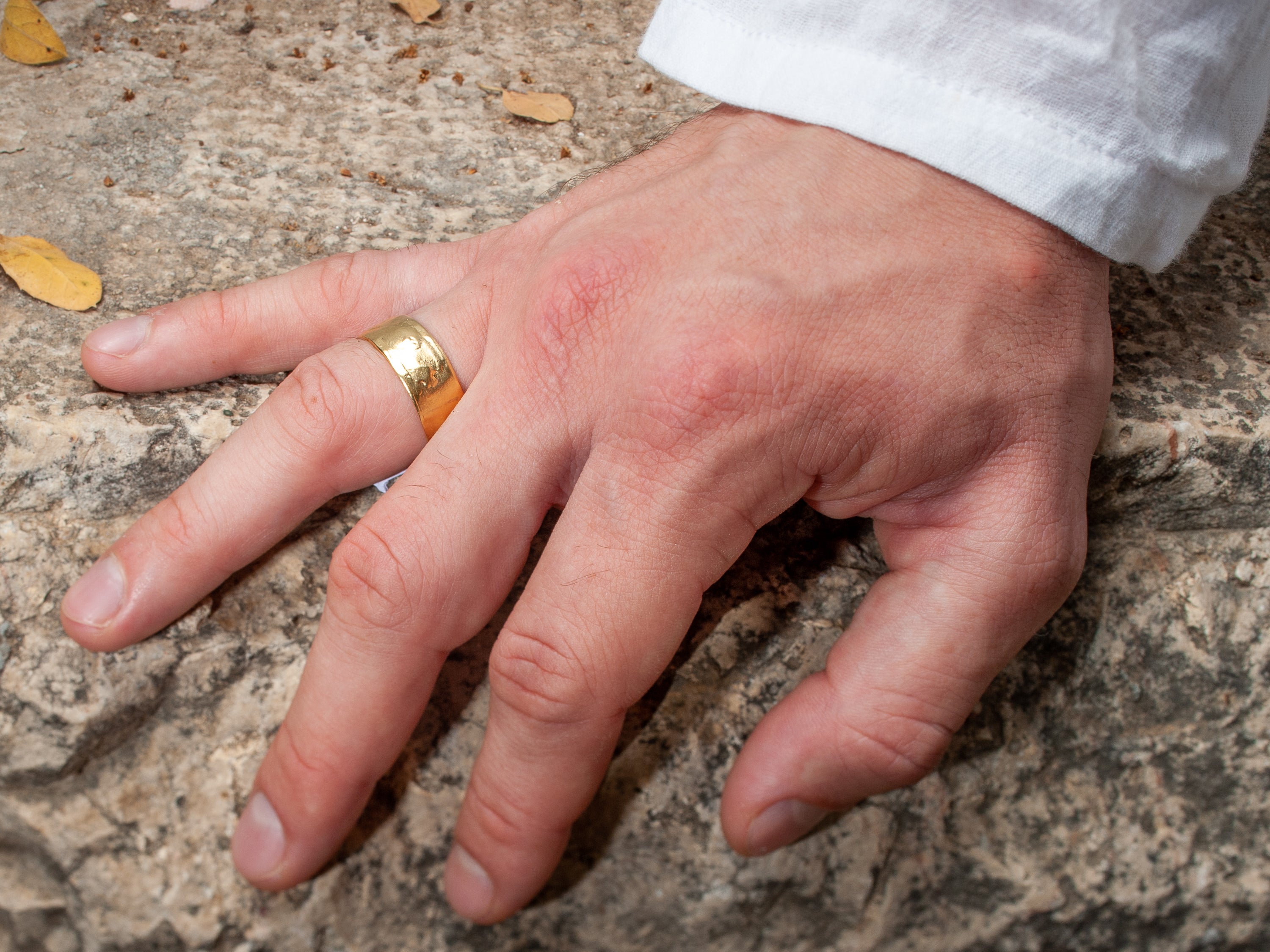 Rustic 14K Gold Hammered Textured 8mm Wide Wedding Ring