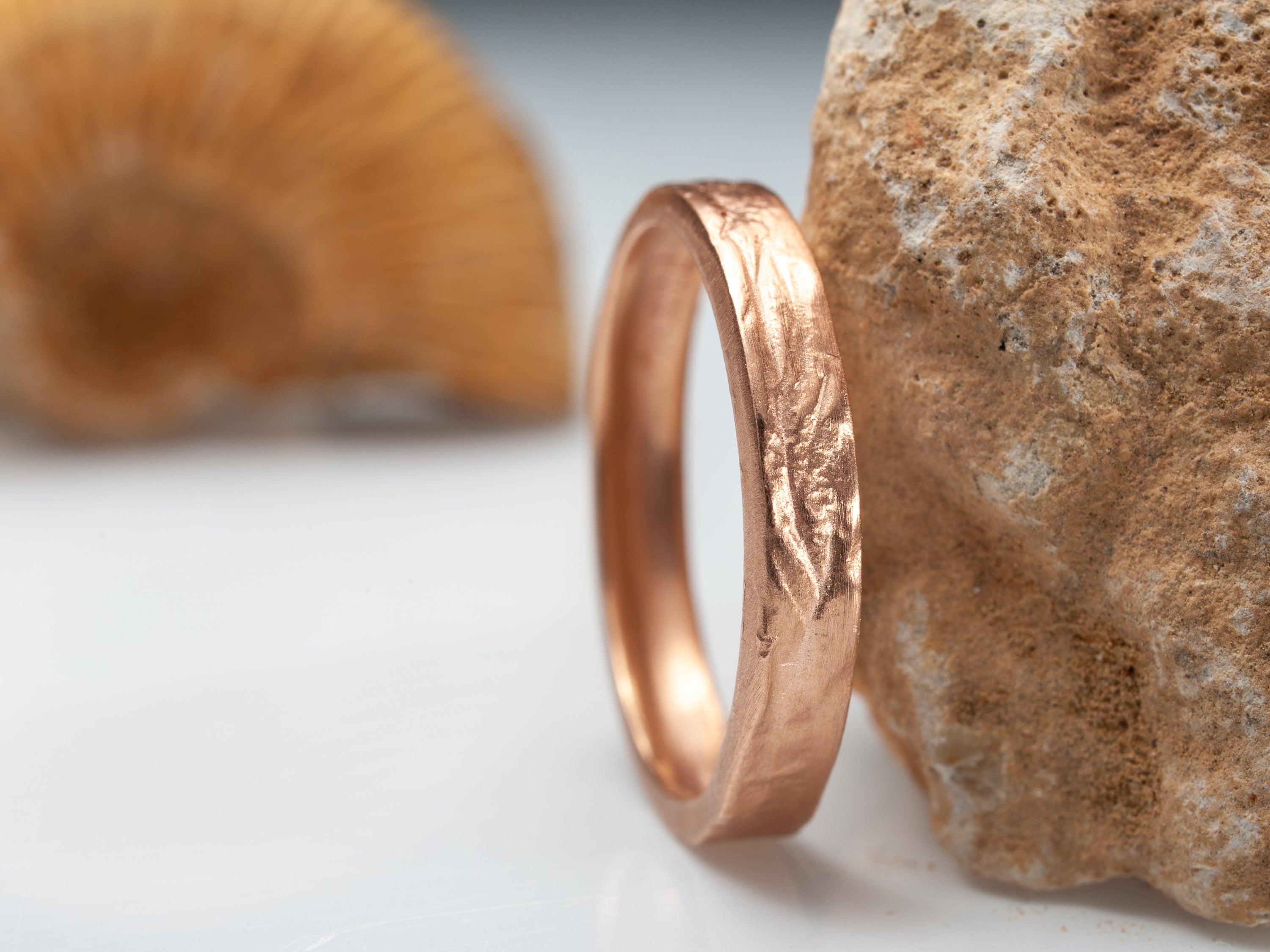 14k Rose Gold Slim Thick Textured Gold Ring