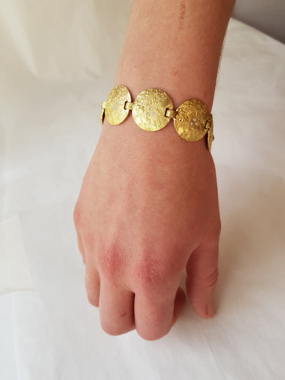 18k Textured Gold Disc Bracelet with Small Diamonds