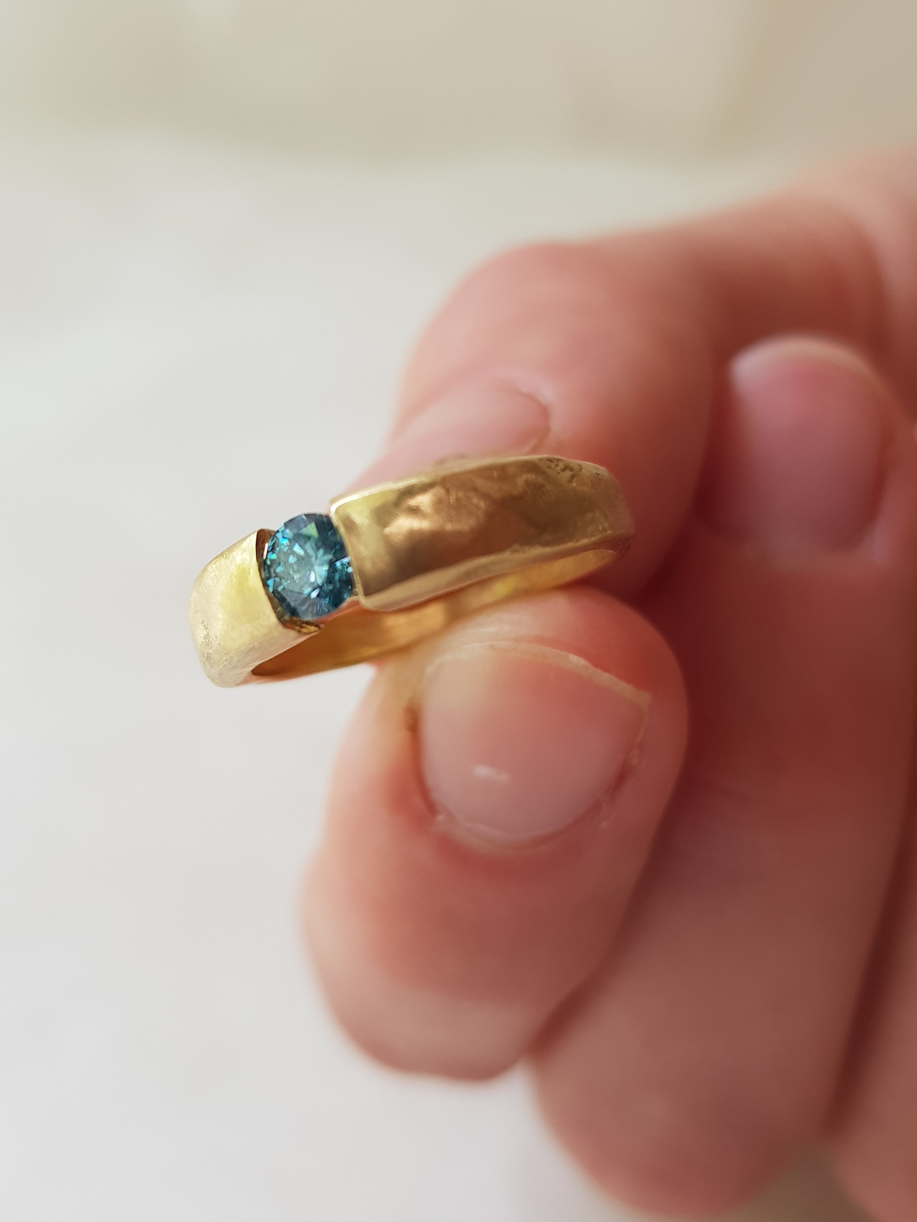 18K Gold Blue Diamond Engagement Ring