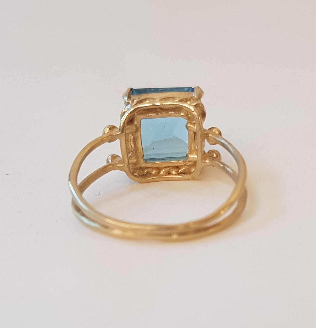 Blue Topaz Square Cocktail Ring 14k Gold