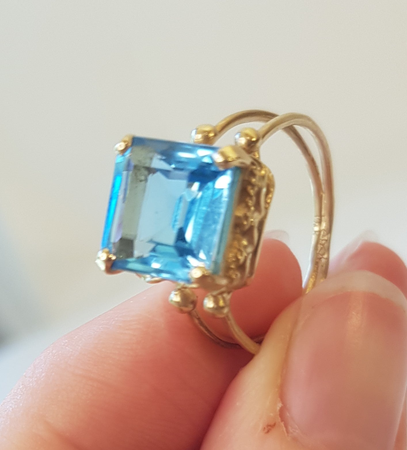 Blue Topaz Square Cocktail Ring 14k Gold