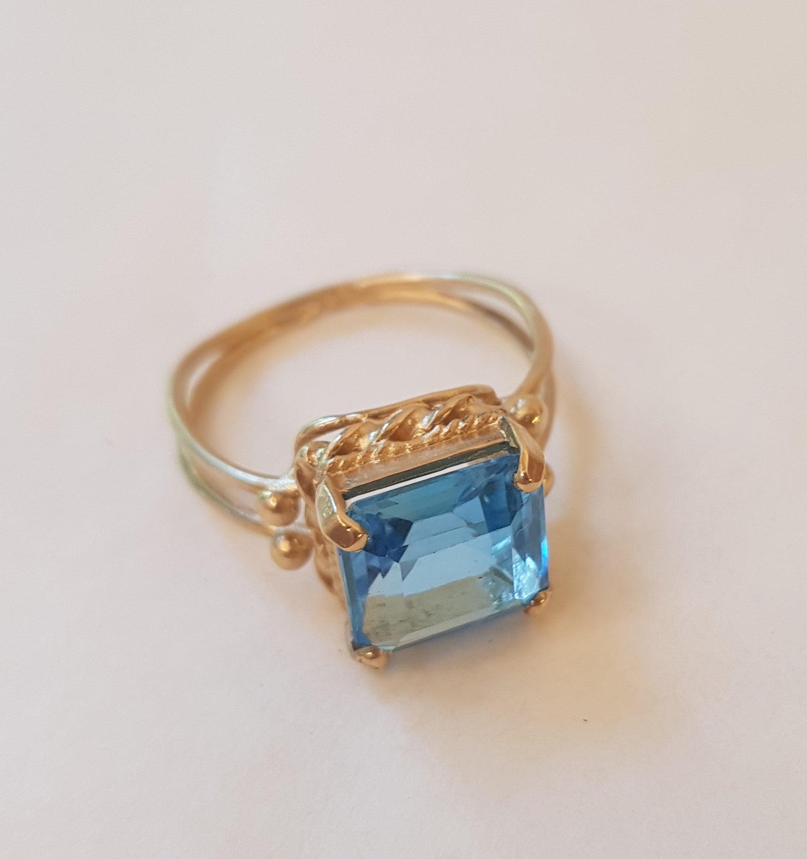 Blue Topaz Square Cocktail Ring 14k Gold