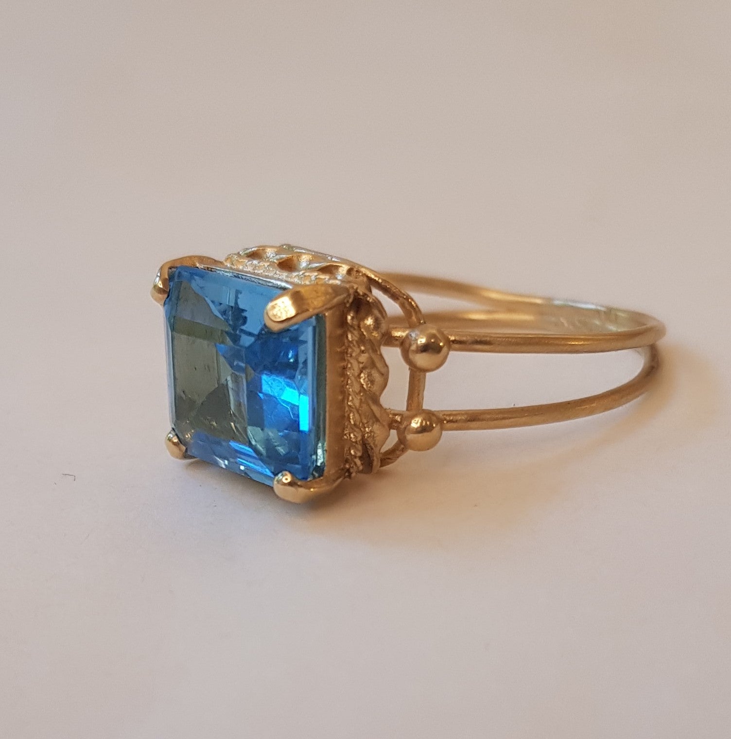 Blue Topaz Square Cocktail Ring 14k Gold