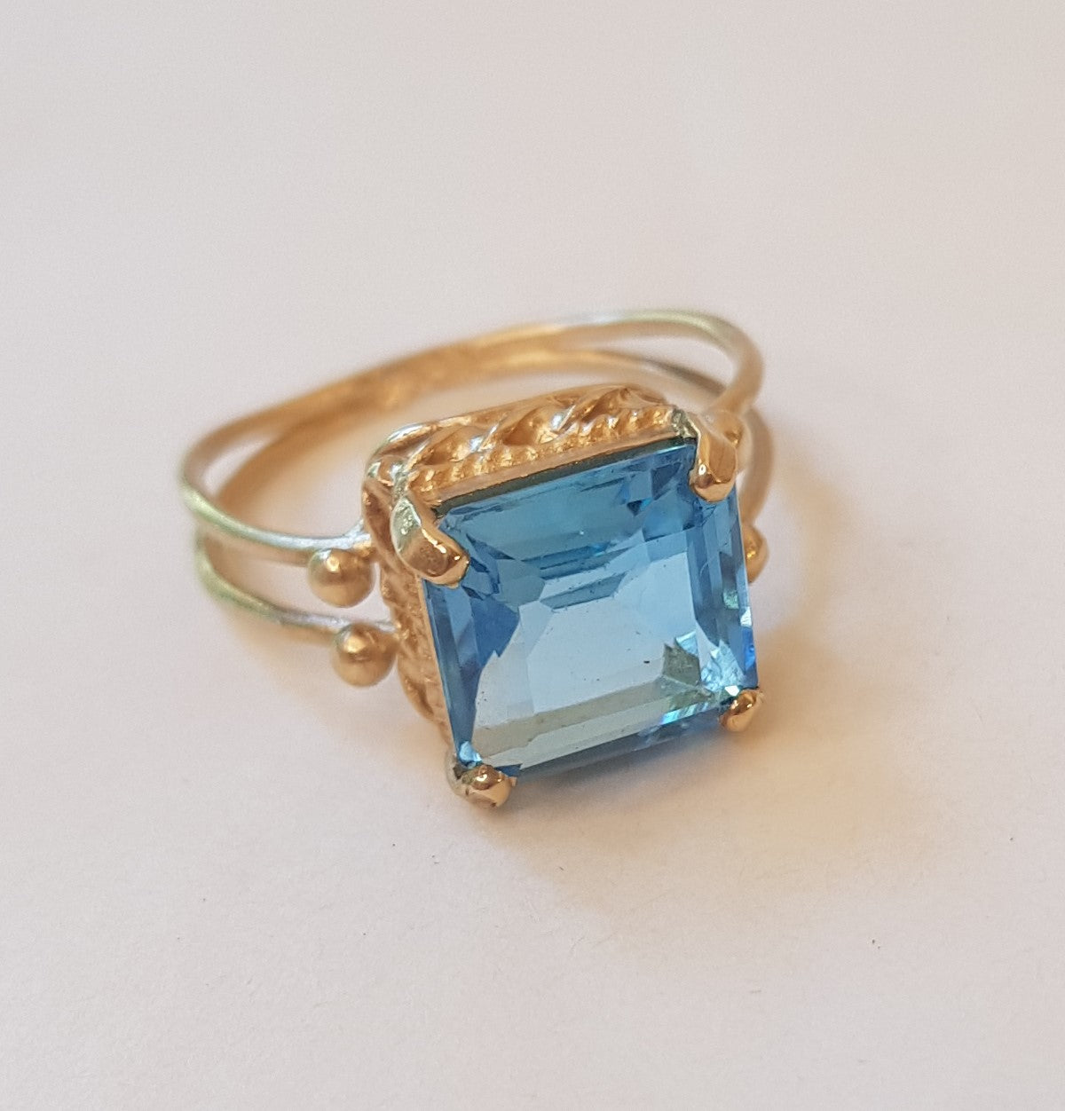 Blue Topaz Square Cocktail Ring 14k Gold