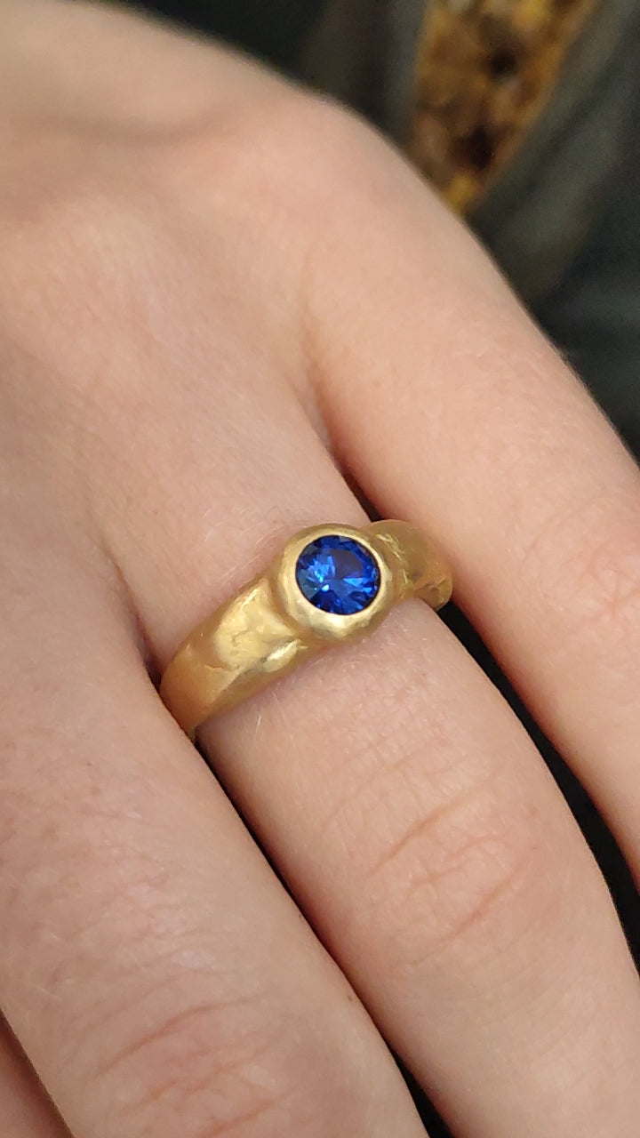 Dark Blue Sapphire Gemstone Chunky 14k Gold Ring-ZadokGold