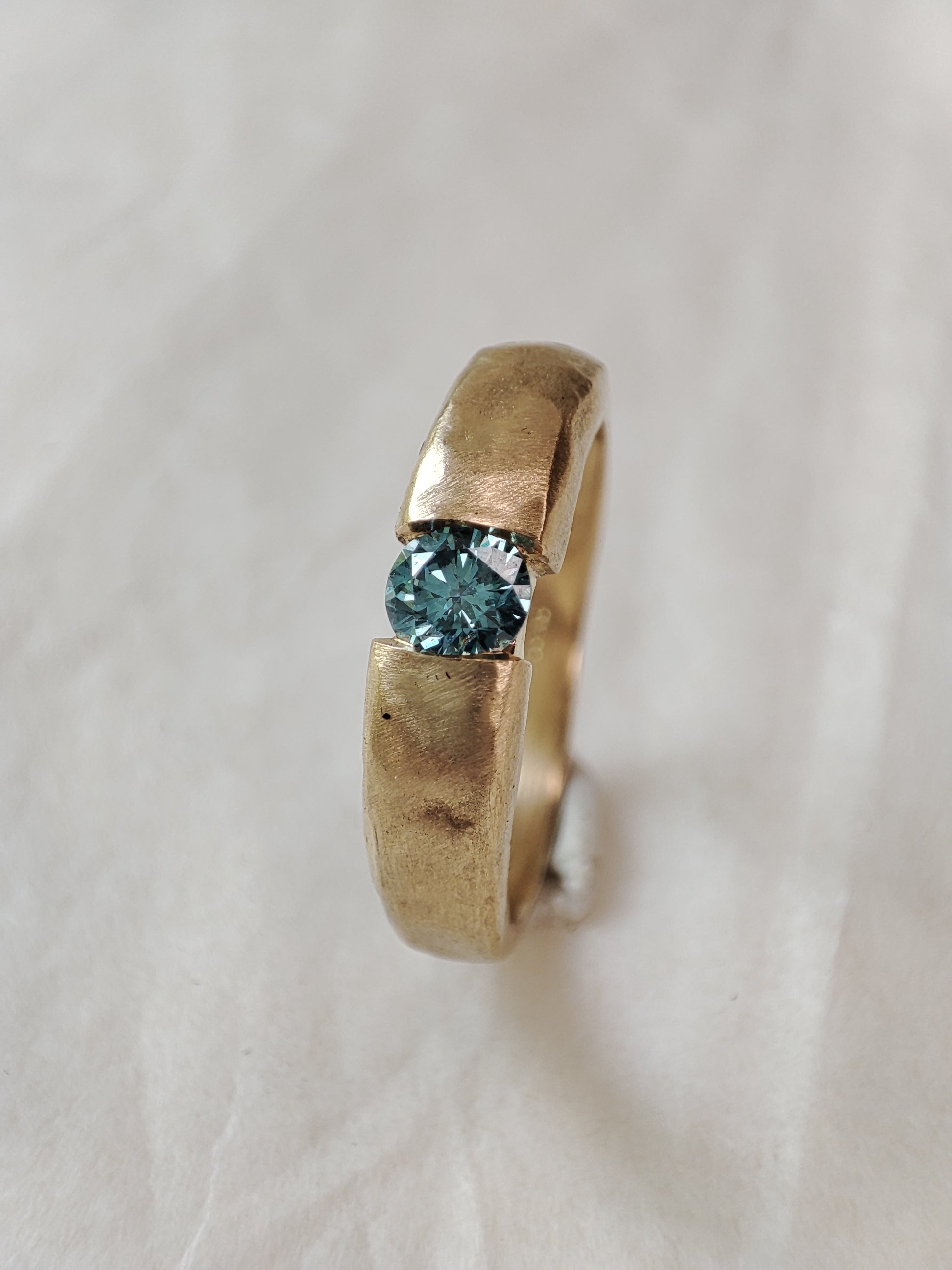 18K Gold Blue Diamond Engagement Ring