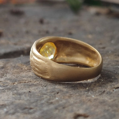 Yellow Sapphire Signet Ring 14K Gold Textured