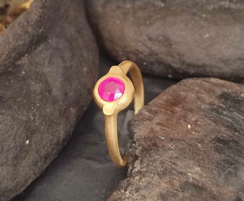 Dainty Red Ruby Gemstone Promise Ring in 14k Gold