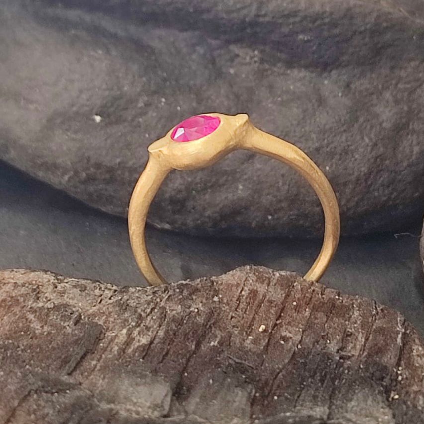 Dainty Red Ruby Gemstone Promise Ring in 14k Gold