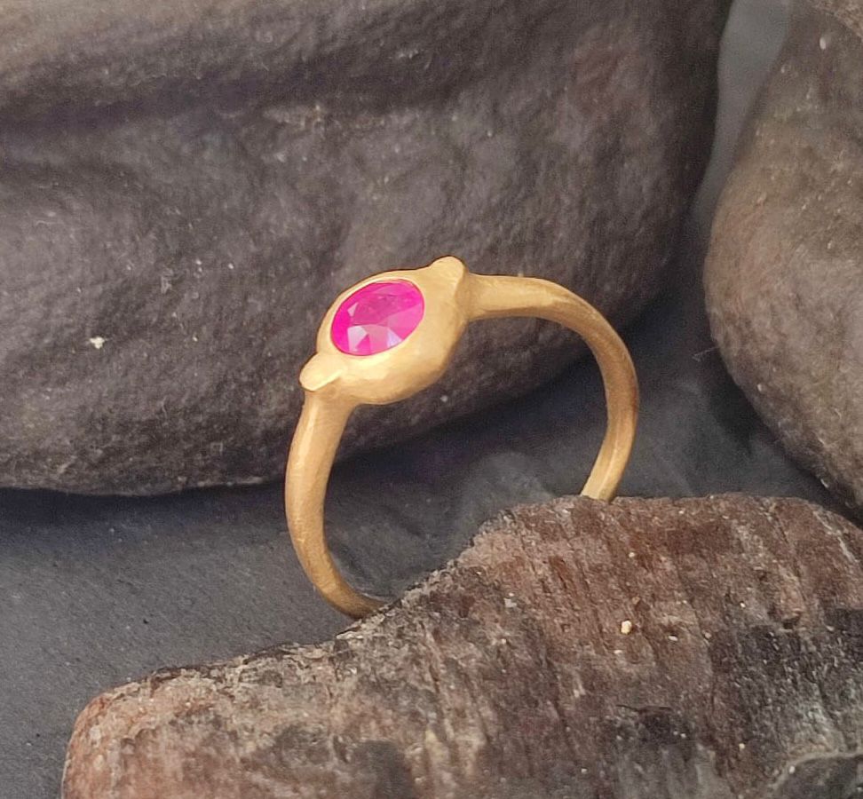 Dainty Red Ruby Gemstone Promise Ring in 14k Gold