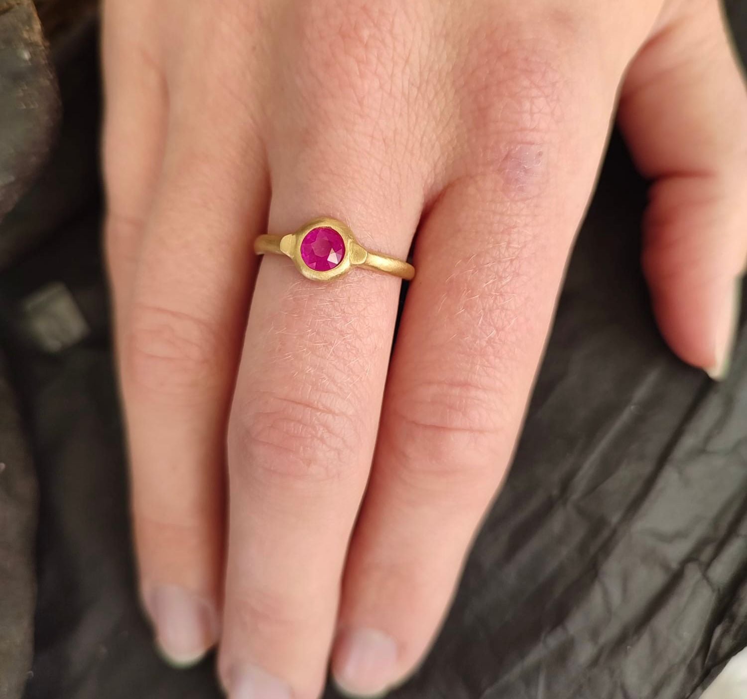 Dainty Red Ruby Gemstone Promise Ring in 14k Gold