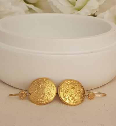 Textured Hammered Gold Round Disc Earrings Gold Plated-ZadokGold