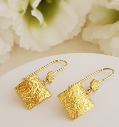 Unique gold earrings, Rectangle drop earrings,  dangle earrings for women 1.1" Long, gift  for mother-ZadokGold