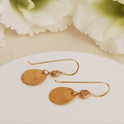 Small Hammered Gold Coin Earrings Gold Plated-ZadokGold