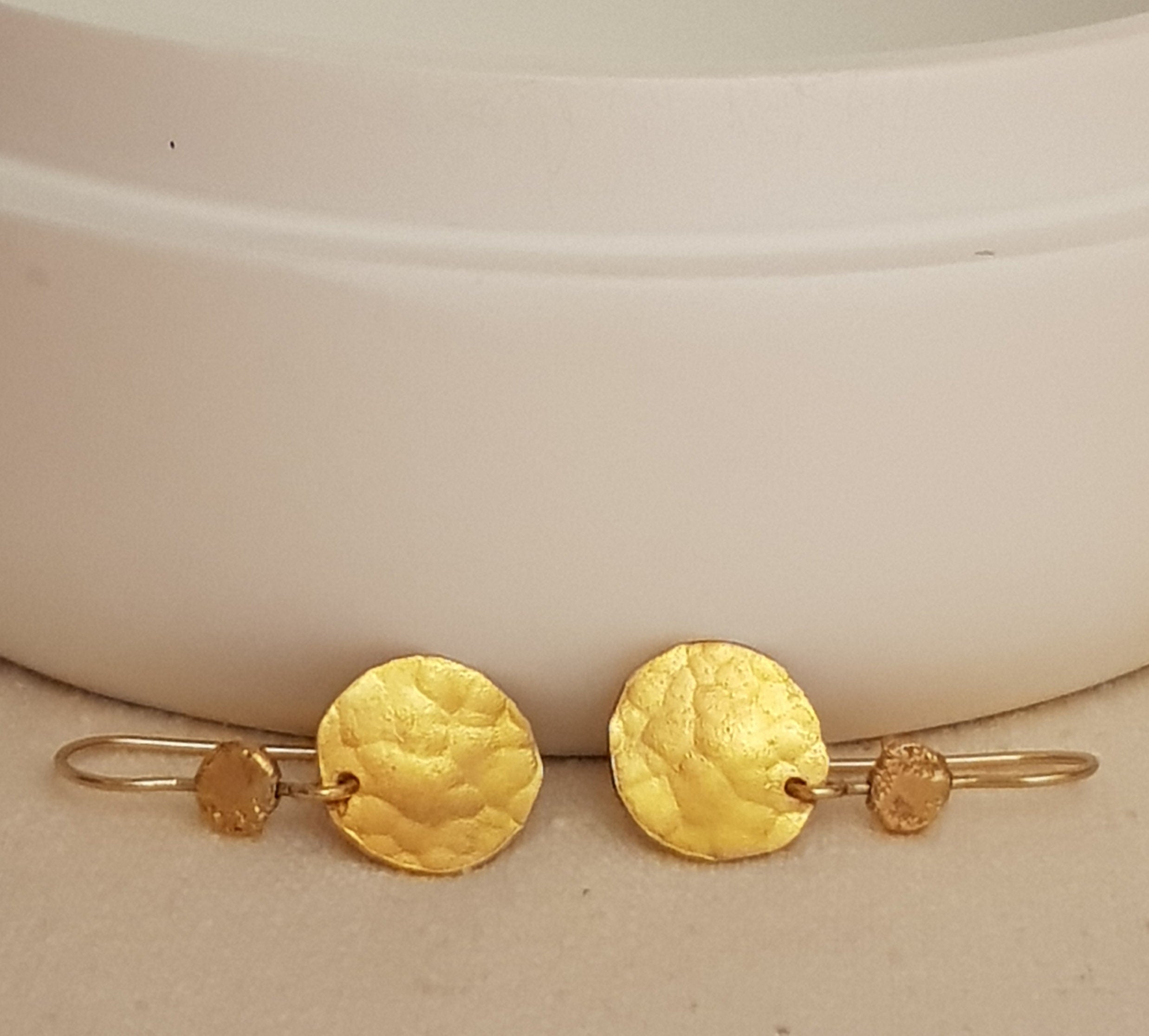 Small Hammered Gold Coin Earrings Gold Plated