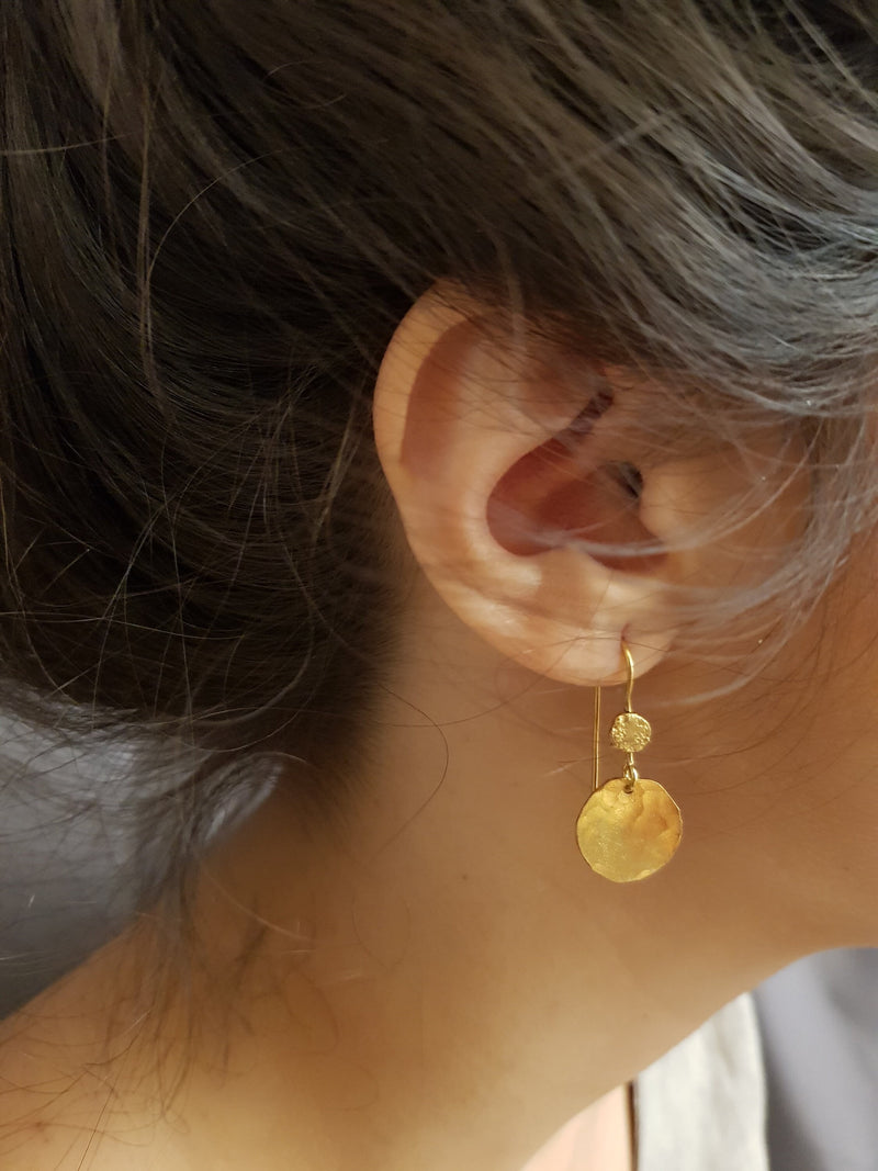 Small Hammered Gold Coin Earrings Gold Plated-ZadokGold