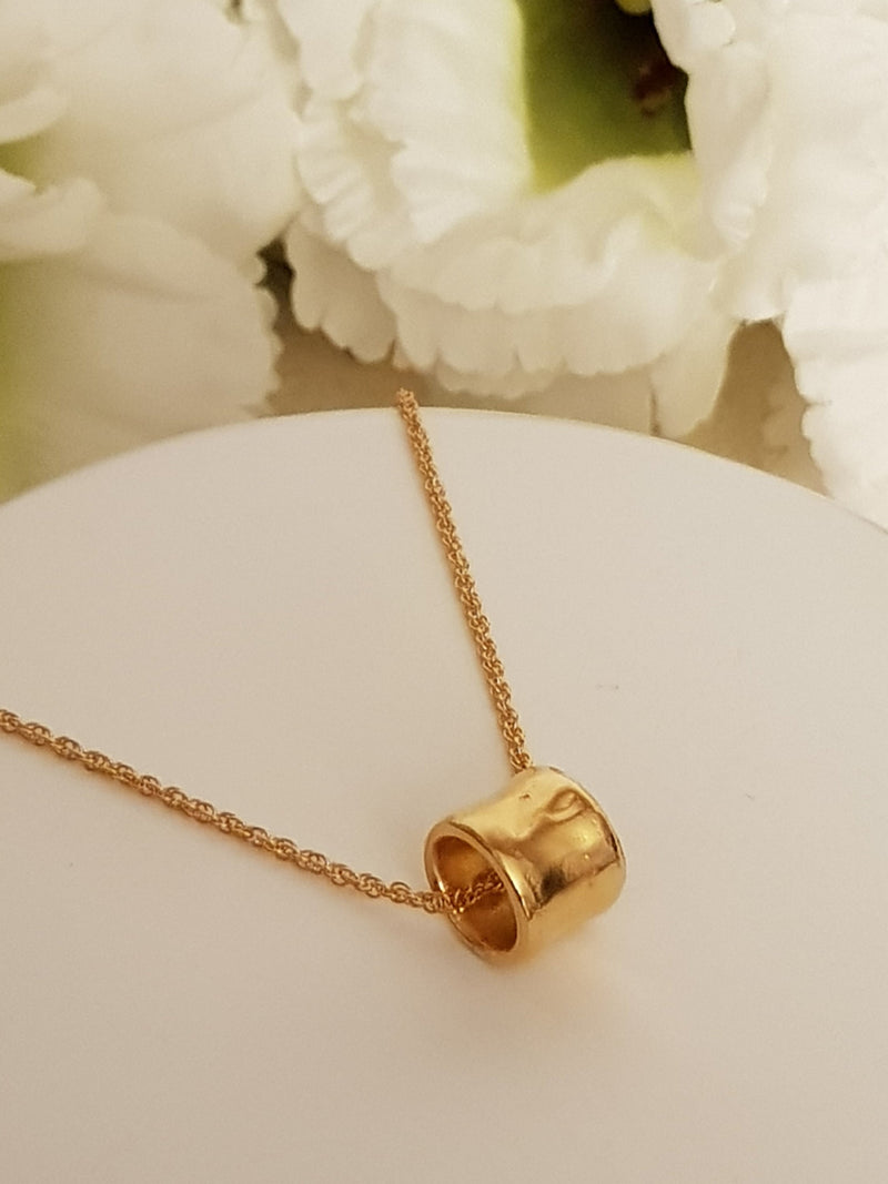 Tube Ring Charm Pendant Gold Plated Necklace-ZadokGold