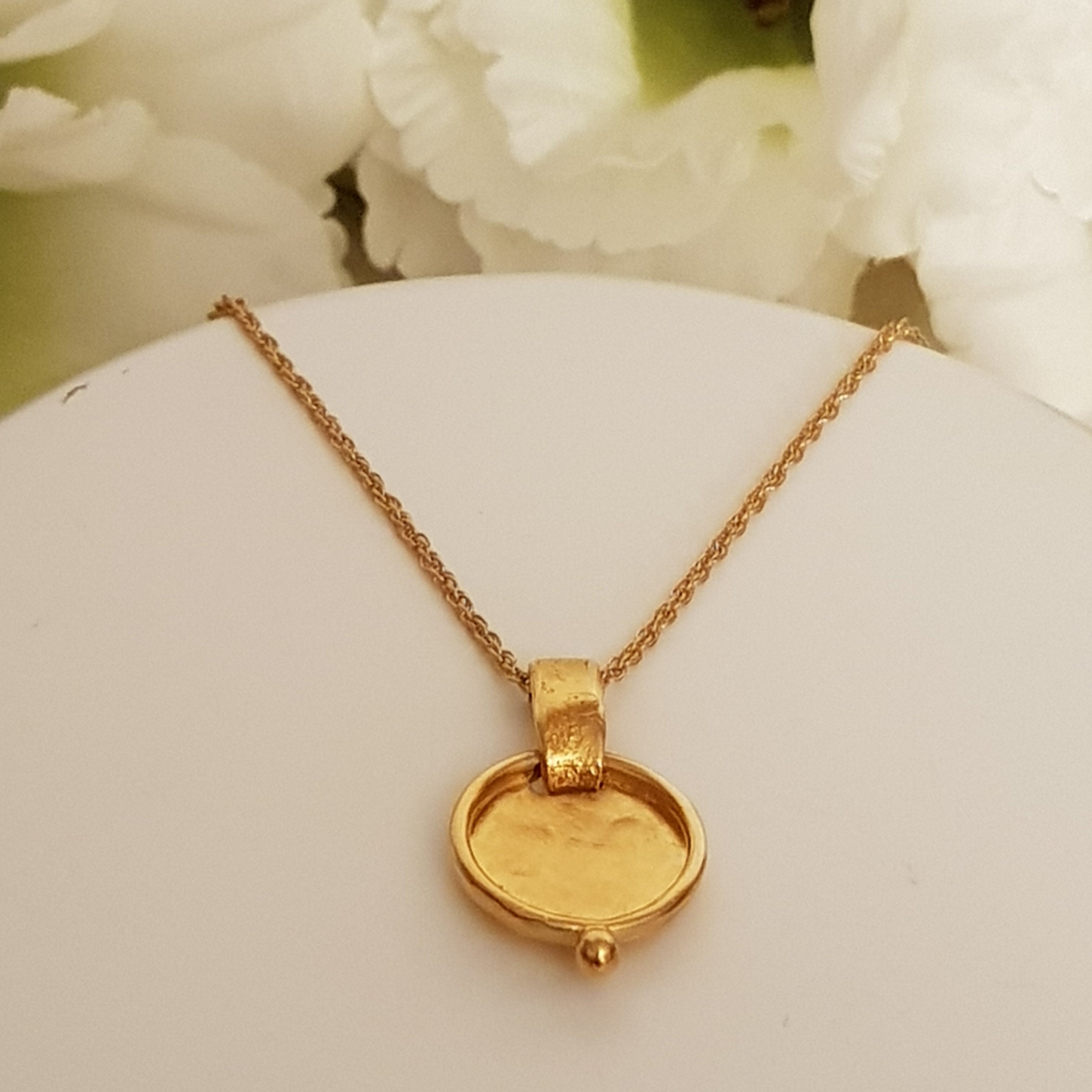 Hammered Gold Medallion Pendant Gold Plated Necklace