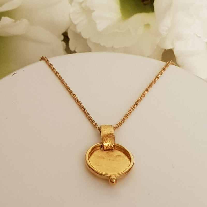 Hammered Gold Medallion Pendant Gold Plated Necklace-ZadokGold