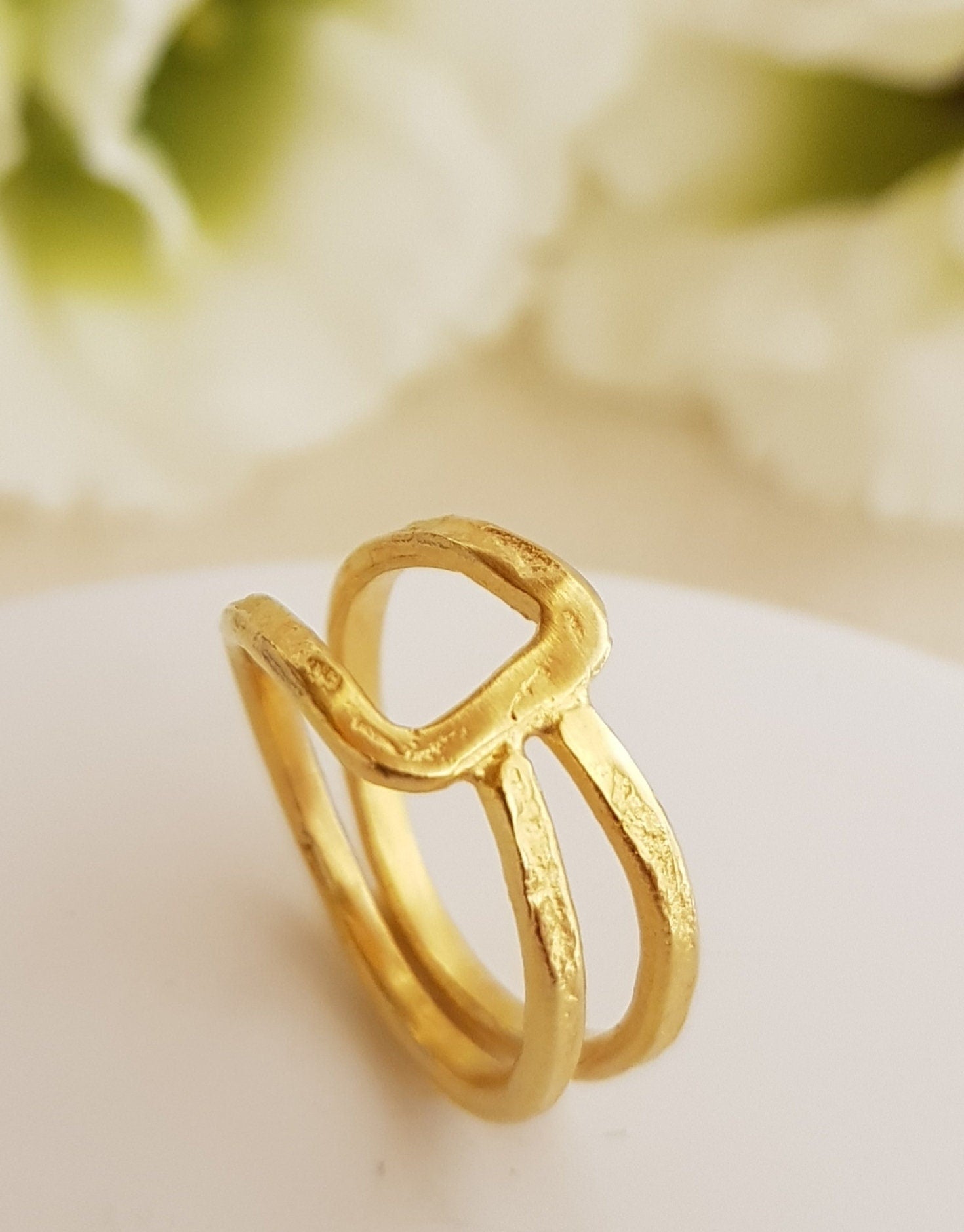 14K Solid Gold Ring for Women, Tribal Ring, Women's Ring, Wide Gold Ring, Boho Jewelry, Geometric Ring, Dainty Gold Ring, Stacking Gold Ring-ZadokGold