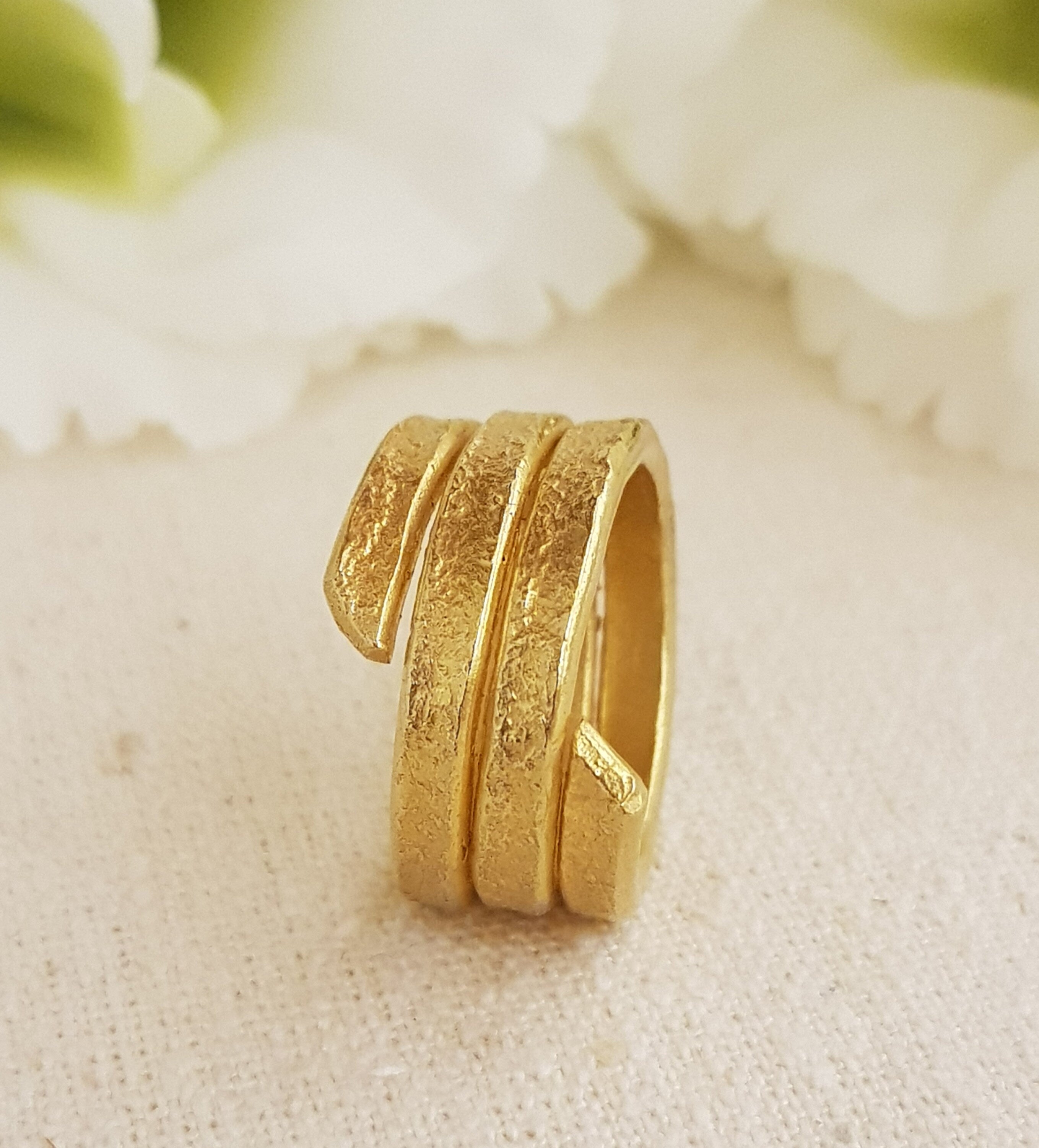 18K Gold Plated Coil Wrap Ring Textured Gold