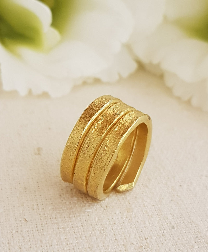 18K Gold Plated Coil Wrap Ring Textured Gold-ZadokGold