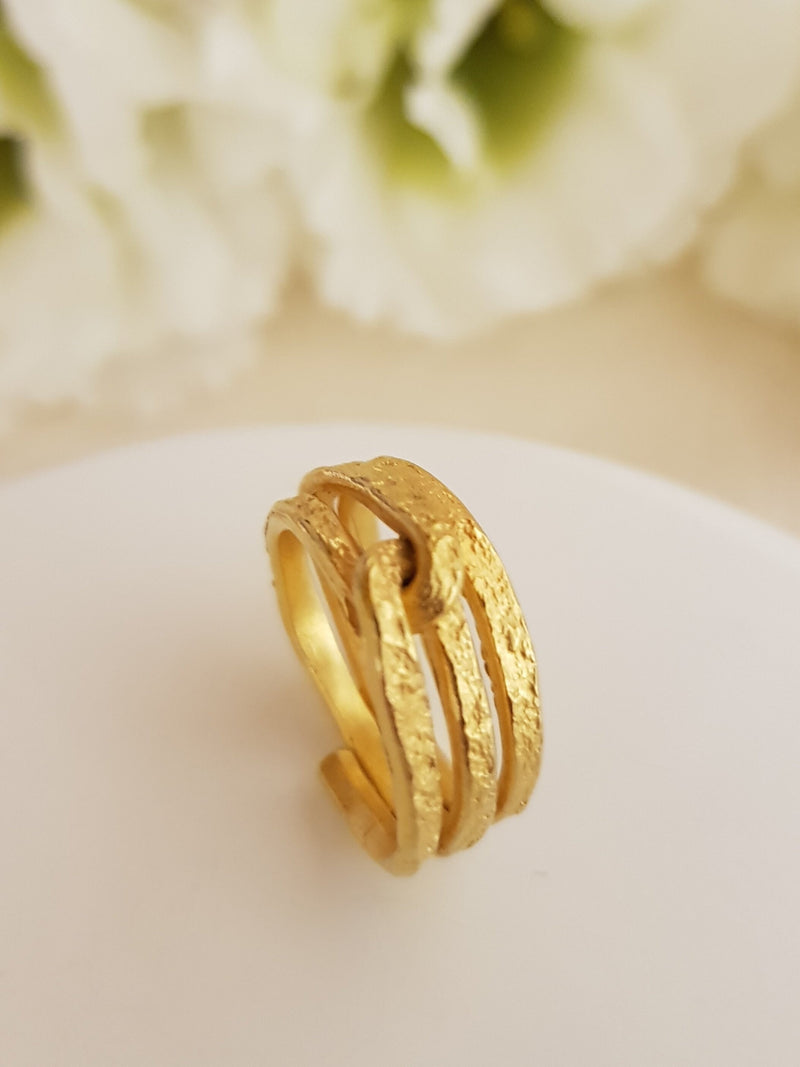 Wide Textured Gold Infinity Knot Ring 18k Gold Plated