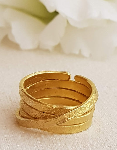 Wide Gold Highway Spiral Wrap Ring 18k Gold Plated Textured-ZadokGold