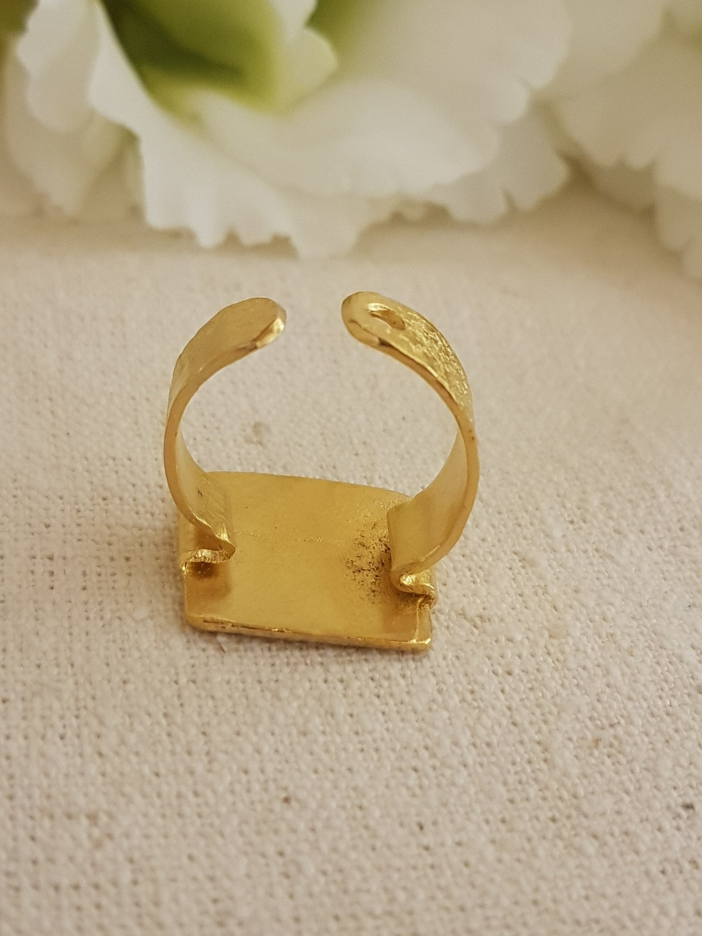 Textured Gold Square Ring 18K Gold Plated Adjustable Ring