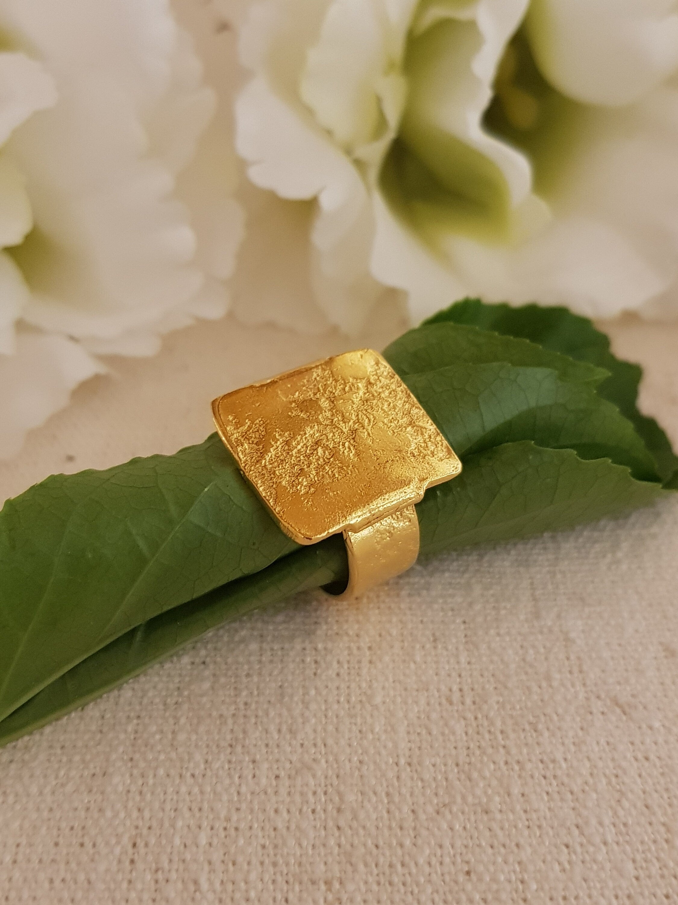 Textured Gold Square Ring 18K Gold Plated Adjustable Ring