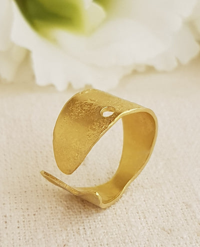 Adjustable Textured Gold Fish Ring 18k Gold Plated-ZadokGold