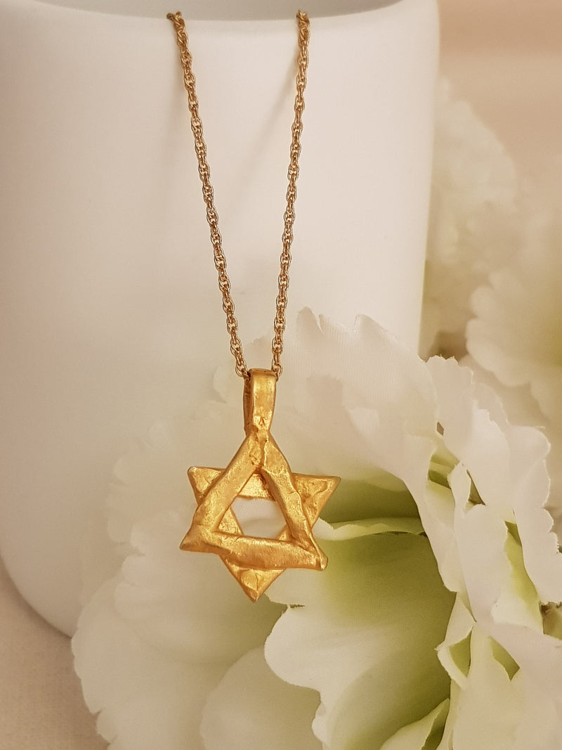 Magen David Star Pendant Jewish Necklace Gold Plated-ZadokGold