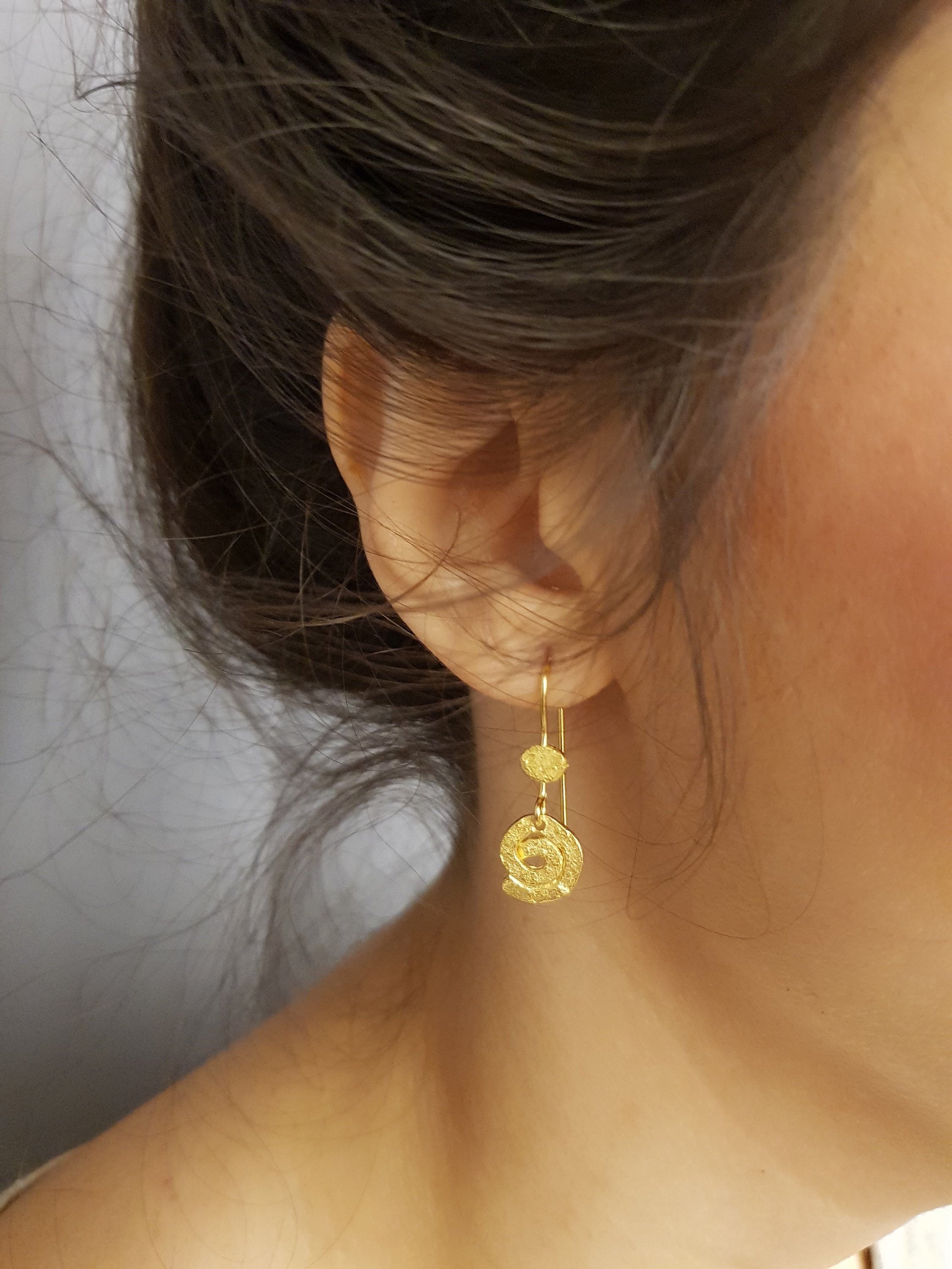 Textured Gold Spiral Gold Plated Earrings