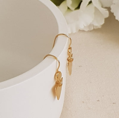 Gold earrings for women, Triangle Gold dangle earrings, hammered drop earrings,-ZadokGold