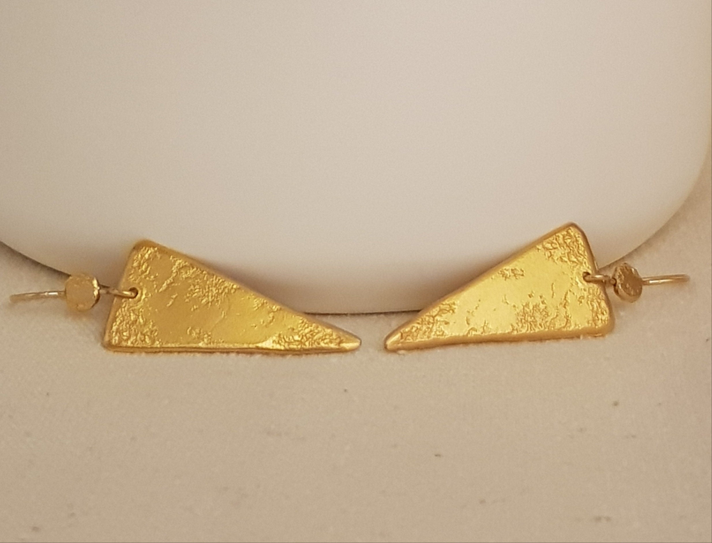 Long Hammered Gold Triangle Drop Earrings Gold Plated