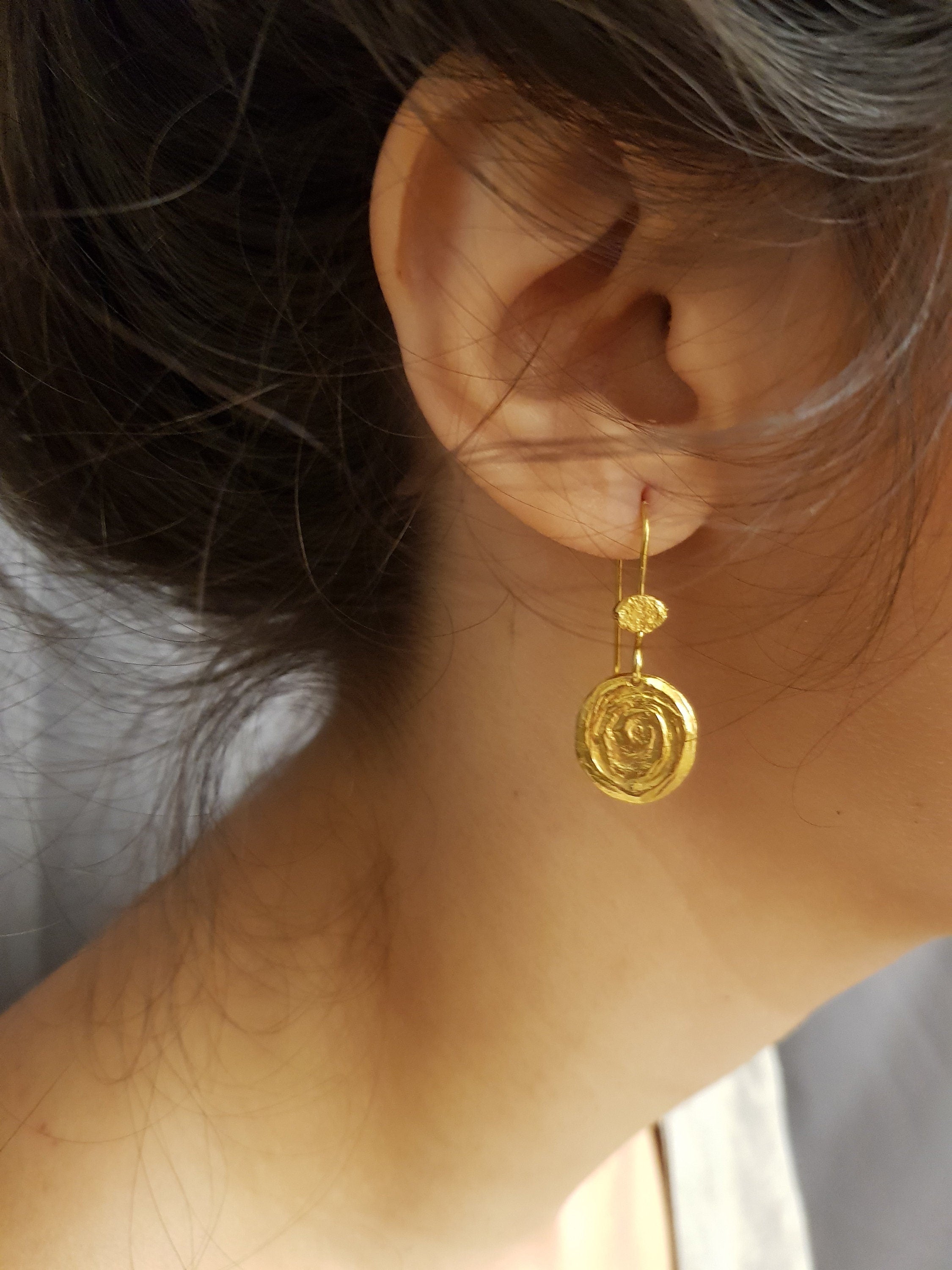 Ethnic Coin Spiral Disc Dangle Earrings for Women Gold Plated