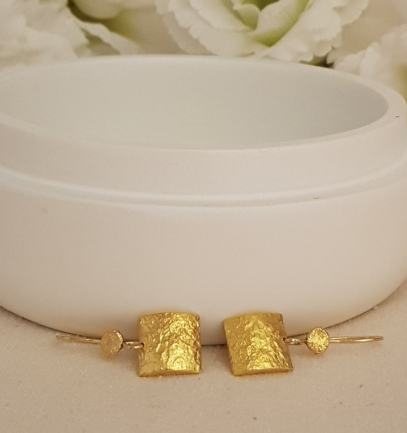 Unique gold earrings, Rectangle drop earrings,  dangle earrings for women 1.1" Long, gift  for mother-ZadokGold