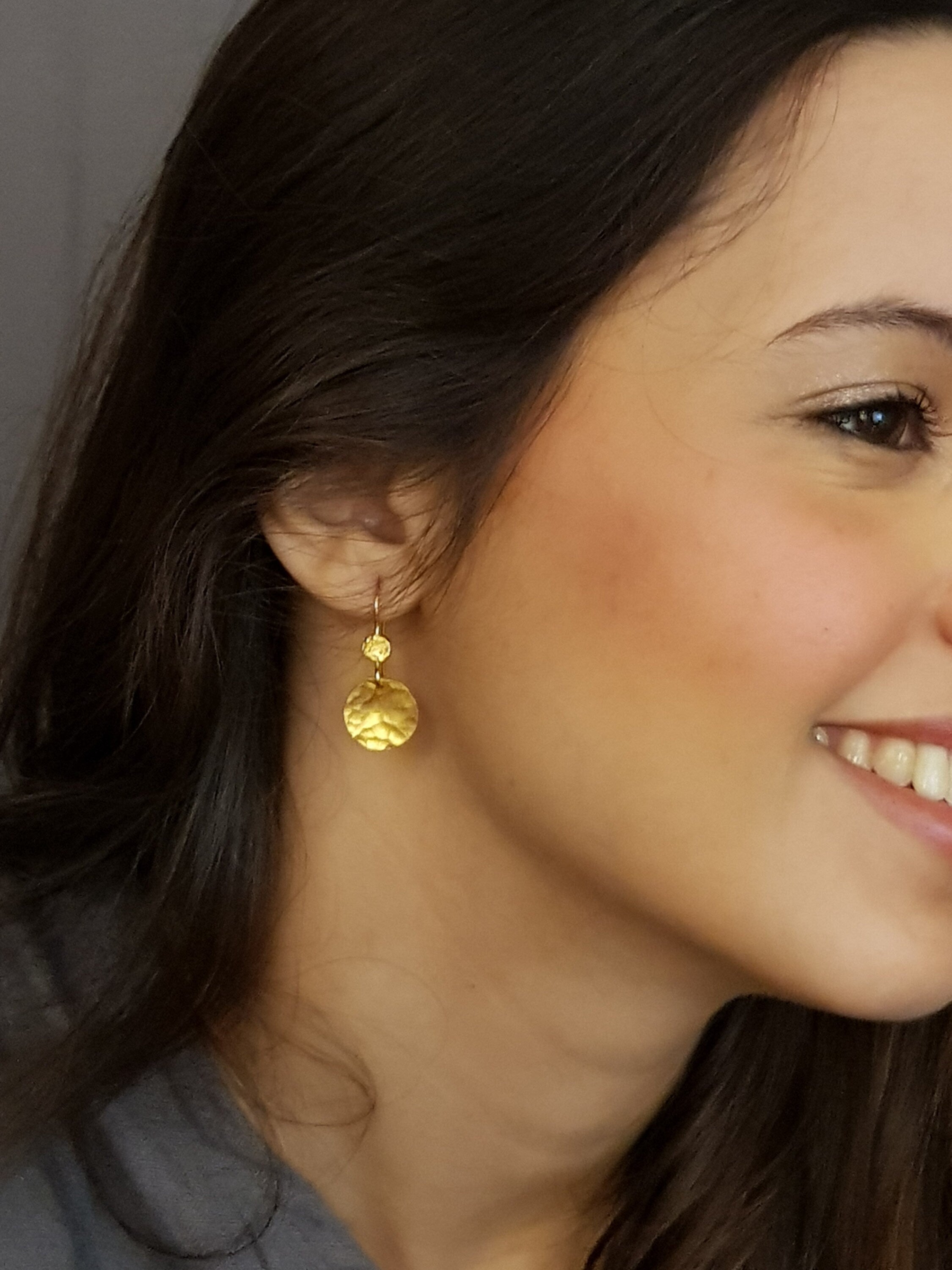 Small Hammered Gold Coin Earrings Gold Plated