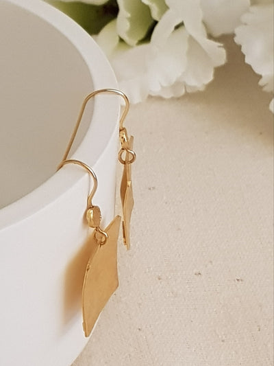 Hammered Gold Plated Large Square Dangle Earrings-ZadokGold