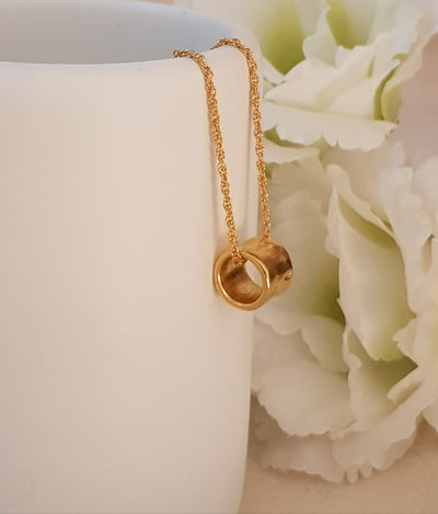 Tube Ring Charm Pendant Gold Plated Necklace-ZadokGold