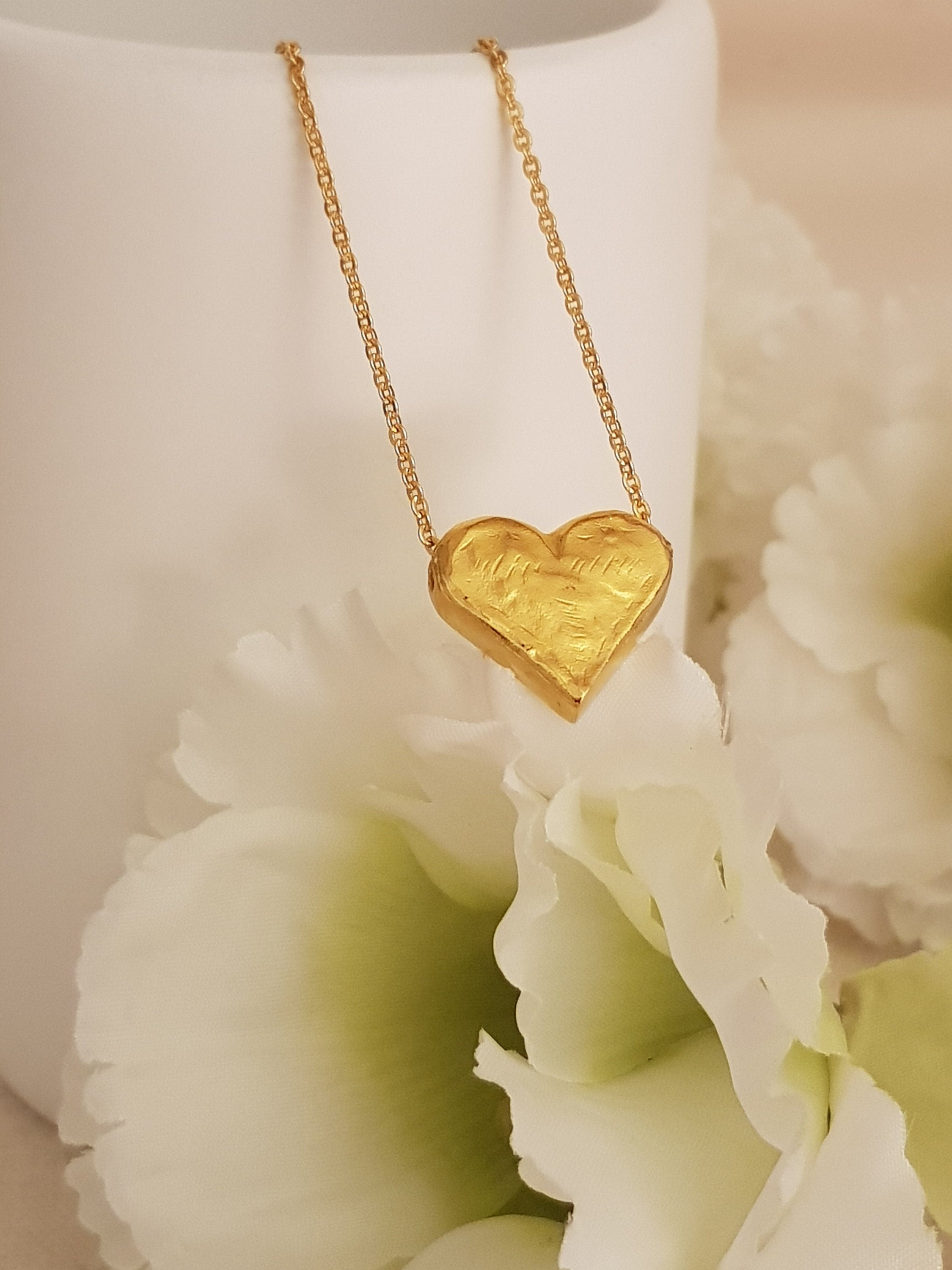 Small Gold Heart Charm Necklace Gold Plated