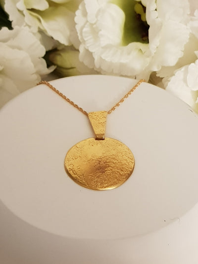 Large Round Gold Plated Pendant Textured Gold Finish-ZadokGold