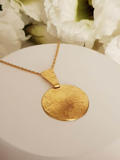 Large Round Gold Plated Pendant Textured Gold Finish-ZadokGold