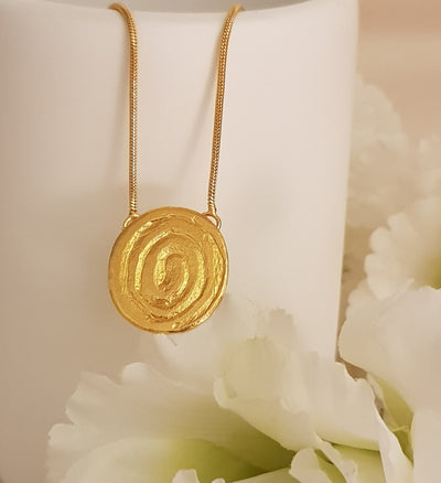 Hammered Gold Spiral Pendant Circle Gold Plated Necklace-ZadokGold