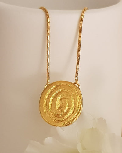 Hammered Gold Spiral Pendant Circle Gold Plated Necklace-ZadokGold