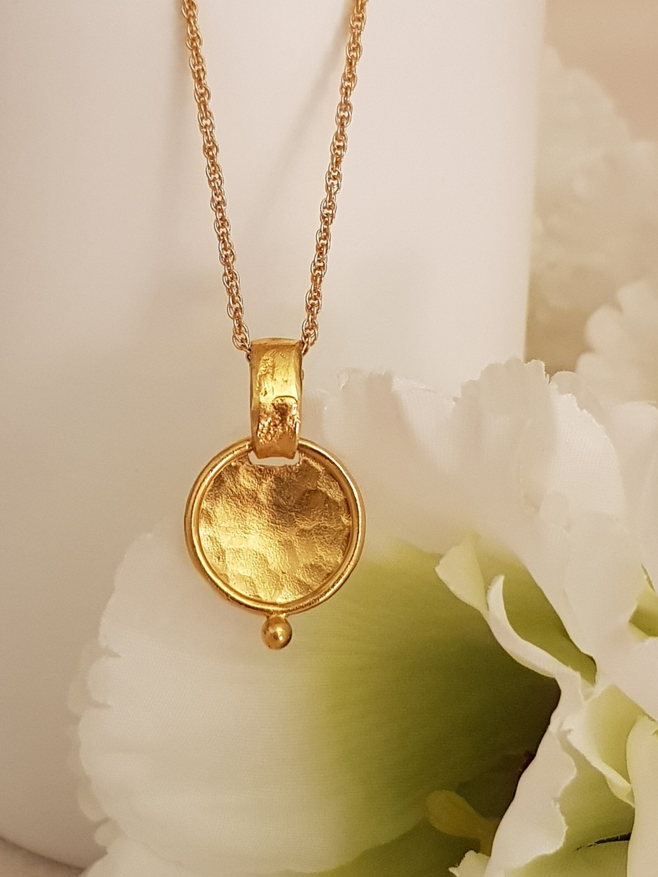 Hammered Gold Medallion Pendant Gold Plated Necklace