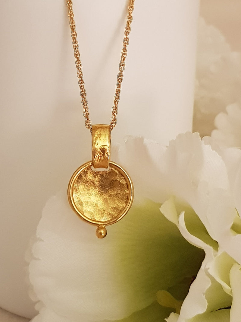 Hammered Gold Medallion Pendant Gold Plated Necklace-ZadokGold