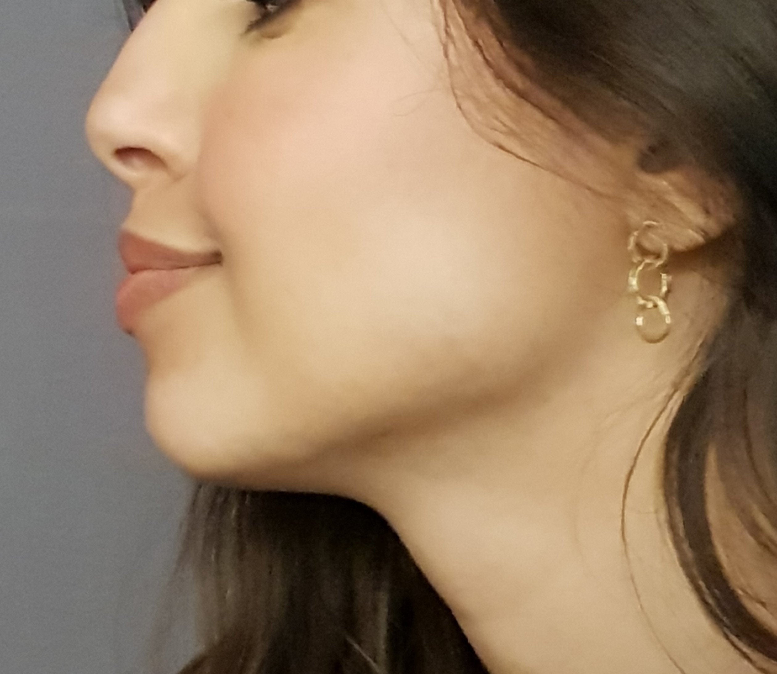 18k Hammered Gold 3 Circle Dangle Hoop Earrings