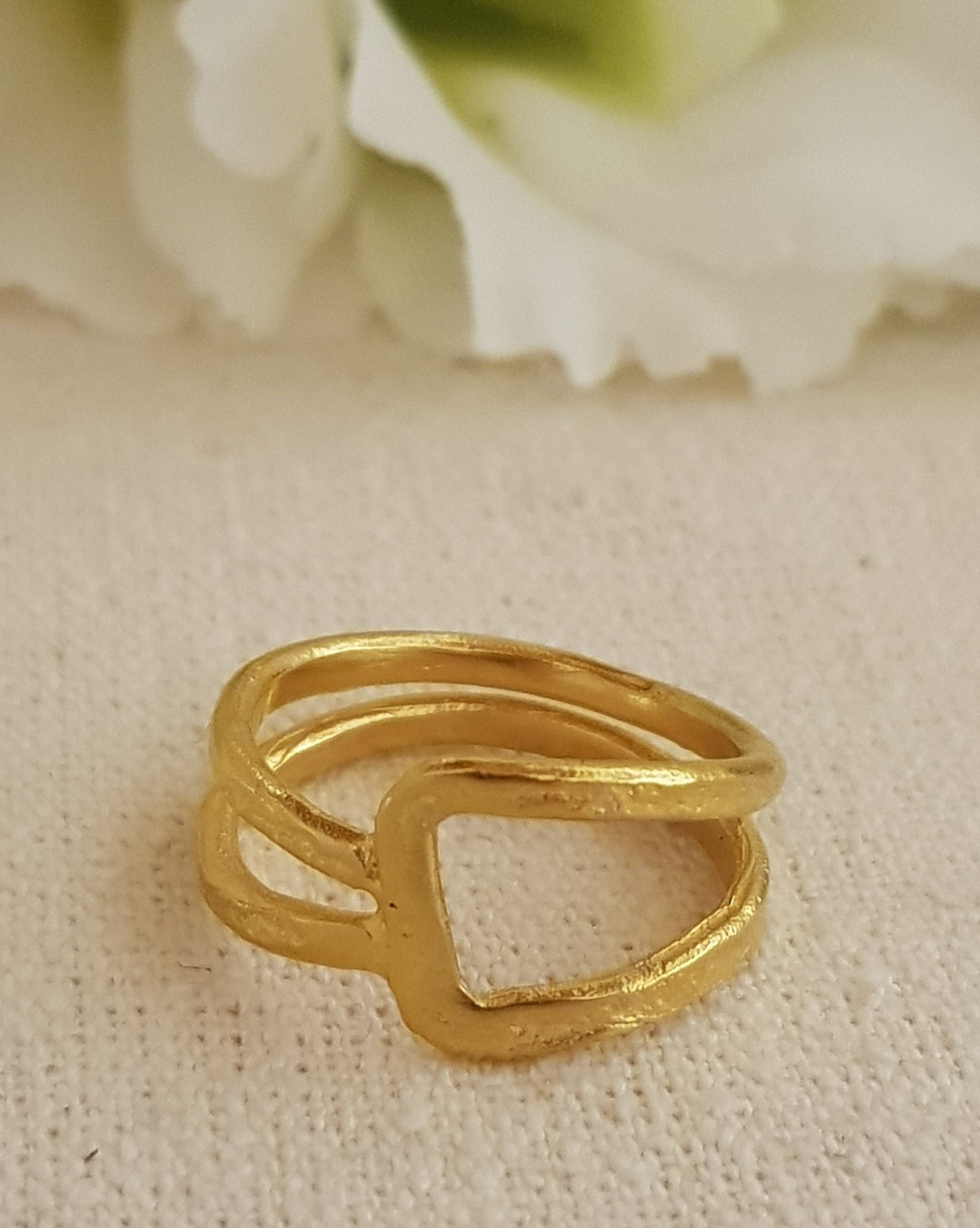 14K Solid Gold Ring for Women, Tribal Ring, Women's Ring, Wide Gold Ring, Boho Jewelry, Geometric Ring, Dainty Gold Ring, Stacking Gold Ring-ZadokGold